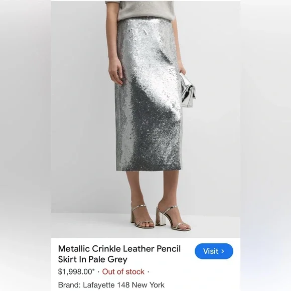 ZARA Stunning Silver Faux Leather Metallic Midi w/Broad Waistband & back slit🔥🔥🔥 - Picture 9 of 12